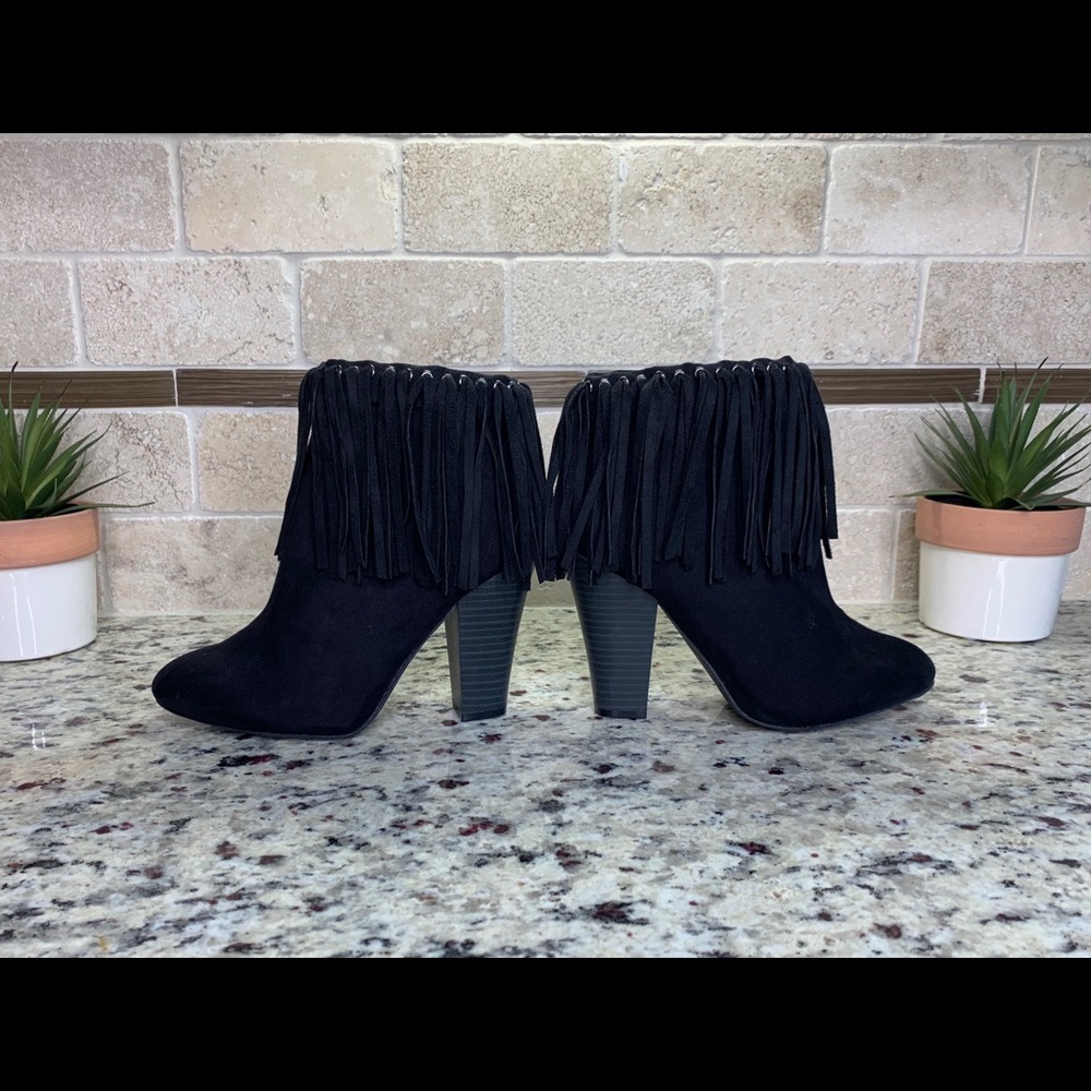 Black Fringe Ankle Booties